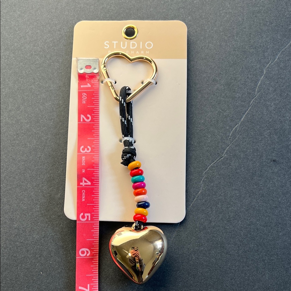 Studio C Gold Heart Keychain with Colorful Beads NWT
